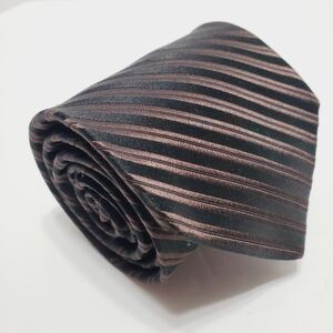 Covington Brown & Black Stripe Pattern Men's Silk Necktie Jacquard Fabric